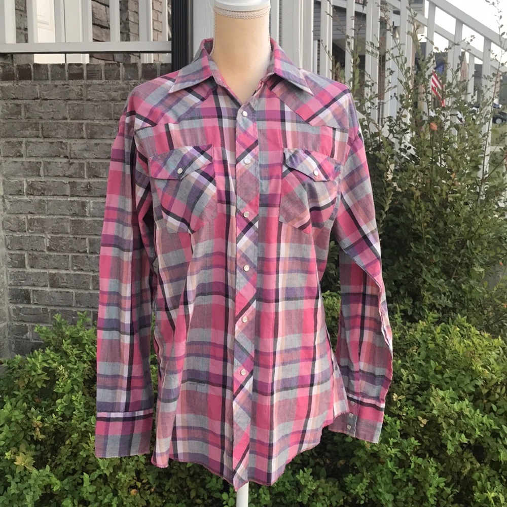 Wrangler Pink Plaid Western Shirt - Large